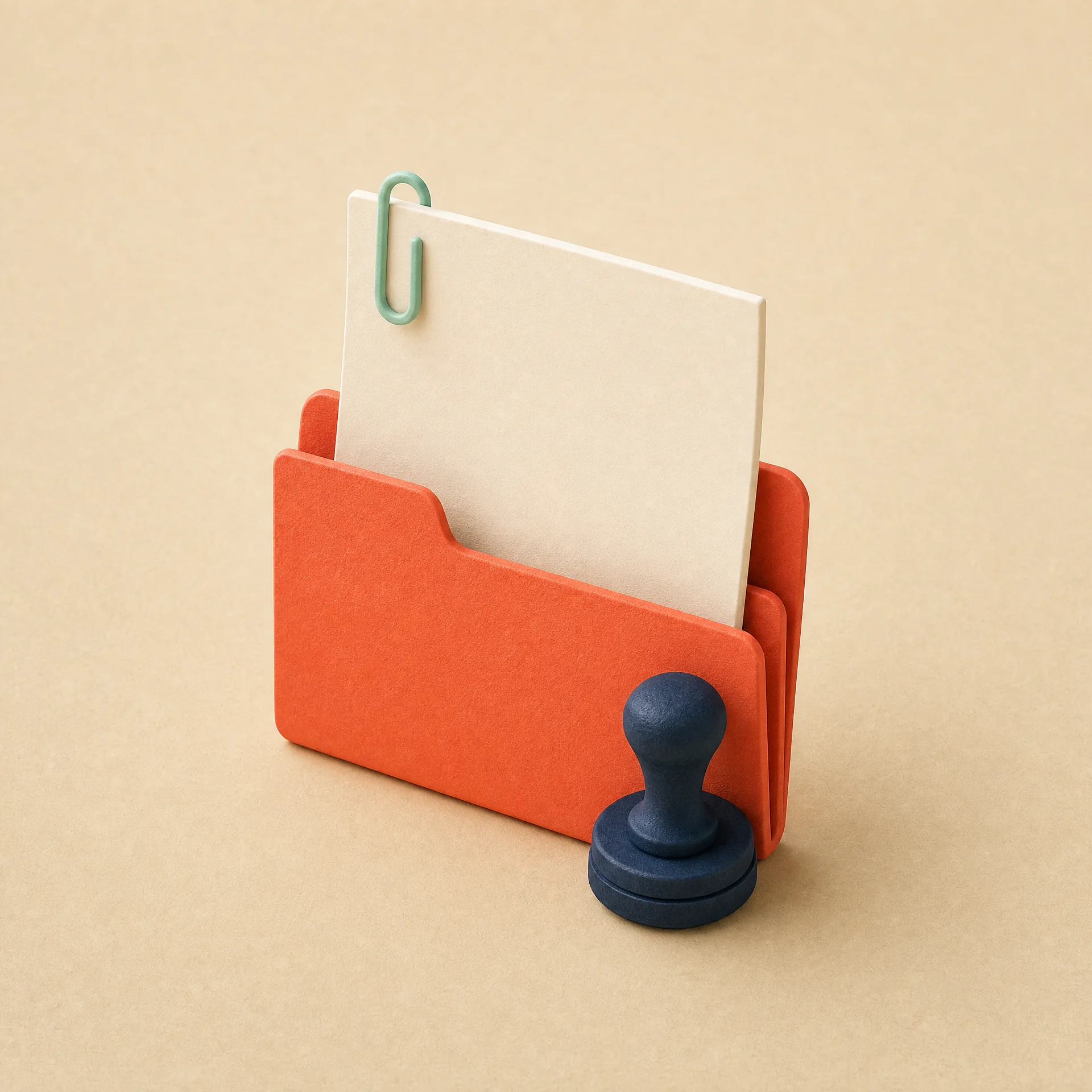Editorial invoice workspace with warm paper records and a navy folder