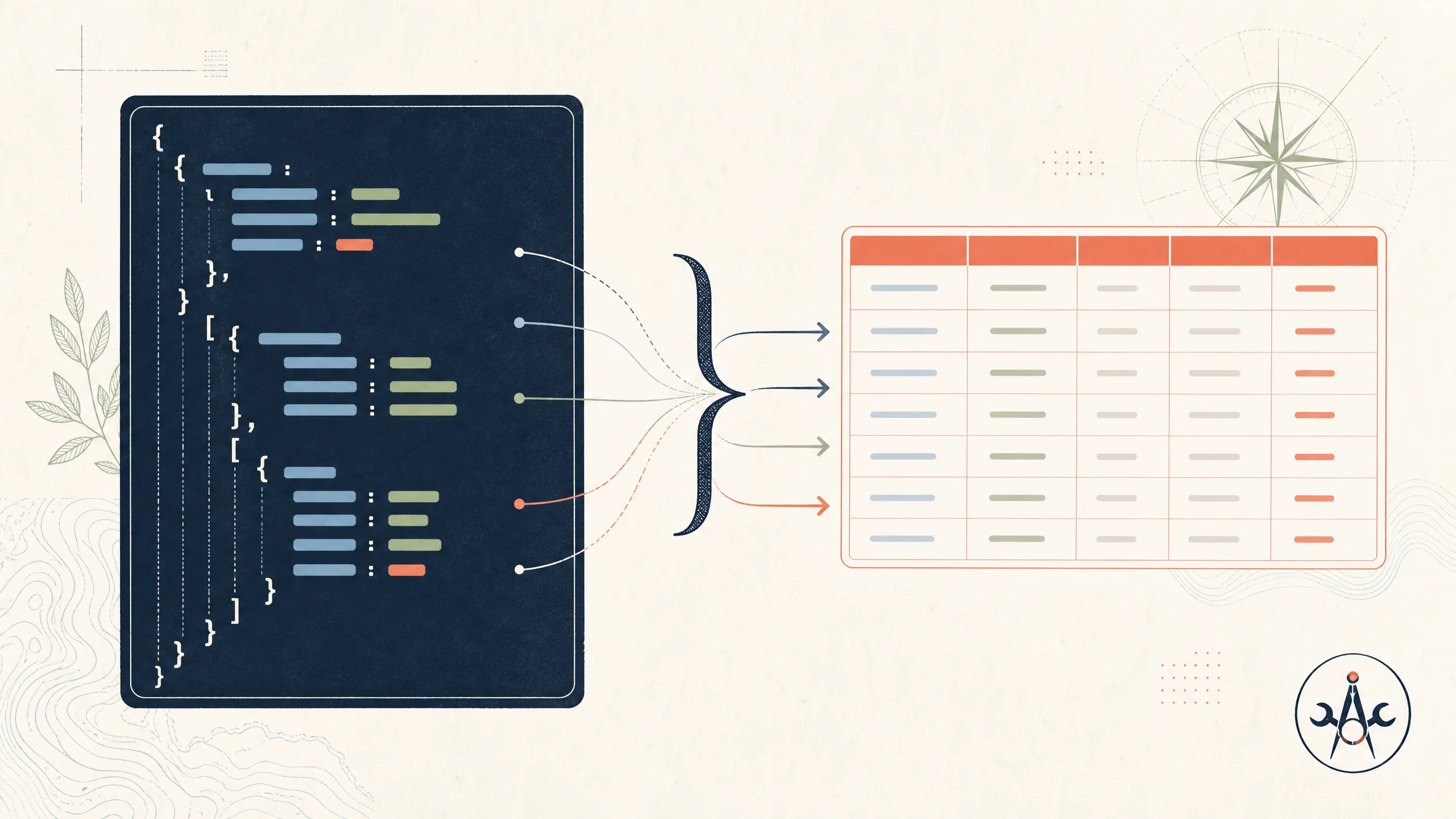 Abstract Toolyfi data workspace showing JSON converting into a CSV table